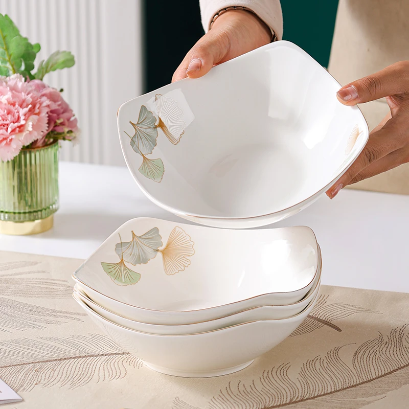 【银杏时光】四角碗4只高级简约独特造型精致网红款创意陶瓷菜碟