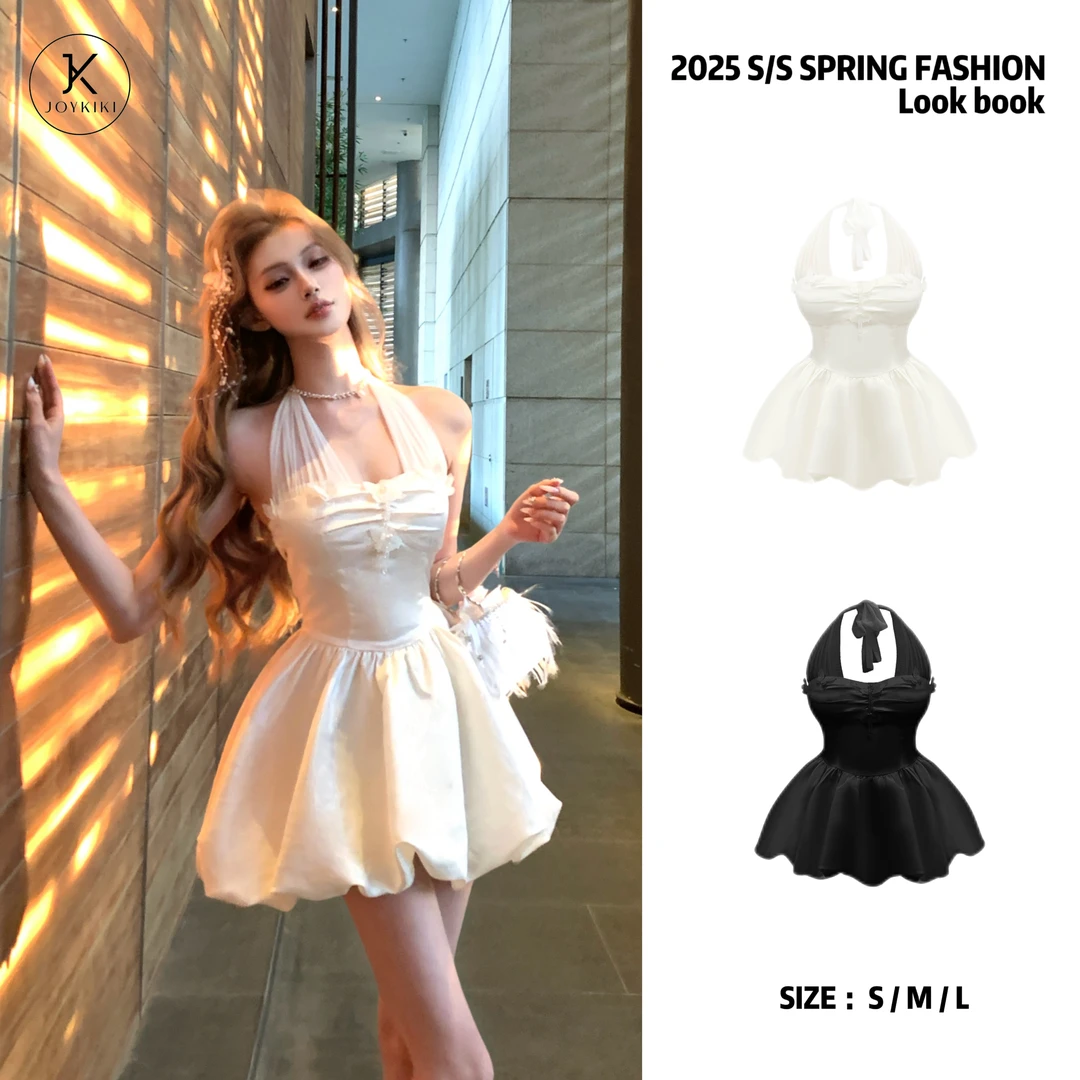 JOY KIKI金金【电影大女主】御姐挂脖收腰显瘦蓬蓬连衣裙J25A034