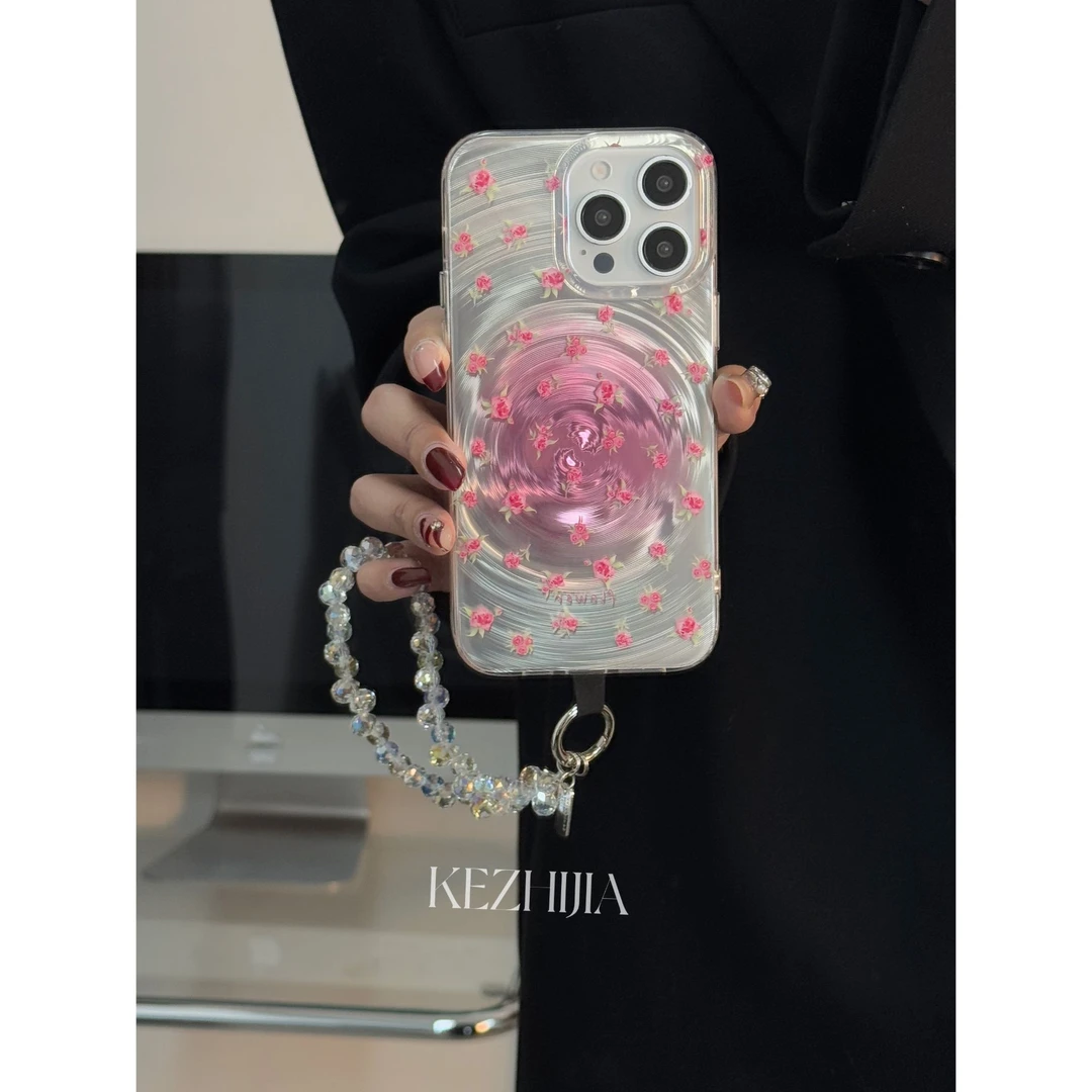 【壳之】高级漩涡满屏粉色玫瑰花适用苹果16/15/14/13promax手机壳