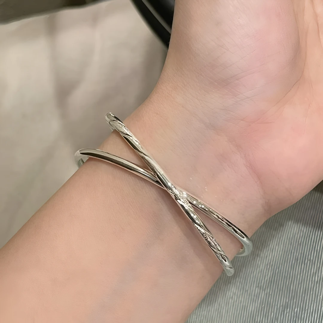 足银手镯 A003足银9999  双环闭口实心纯银手镯闺蜜礼物