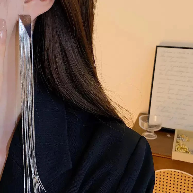 合金耳饰 569号超长流苏耳饰夸张素款欧美个性耳环时尚饰品长款