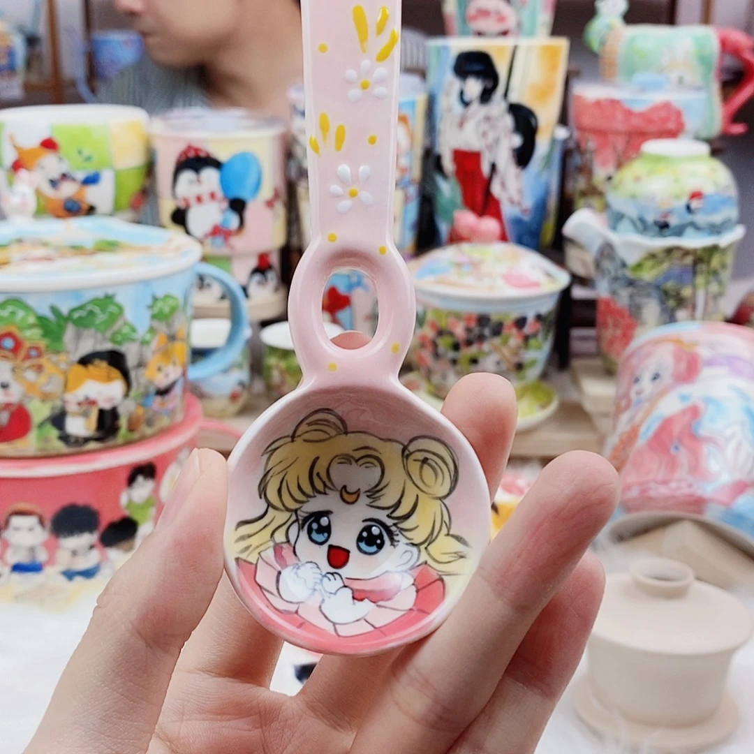 瓷片董董文创手绘陶瓷