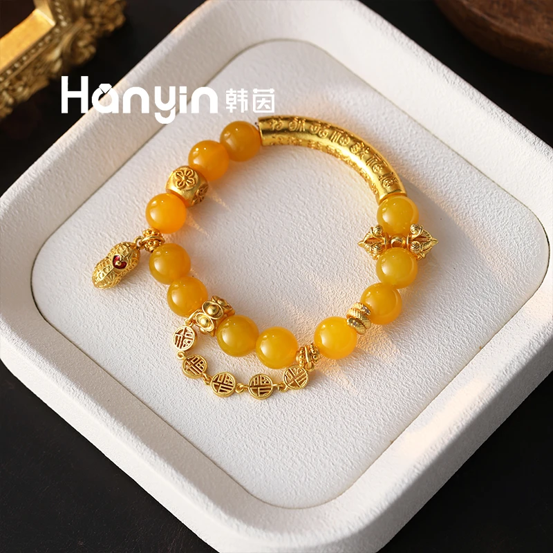 10mm黄玛瑙金刚杵元宝好事花生弹力玛瑙手串 福福福！