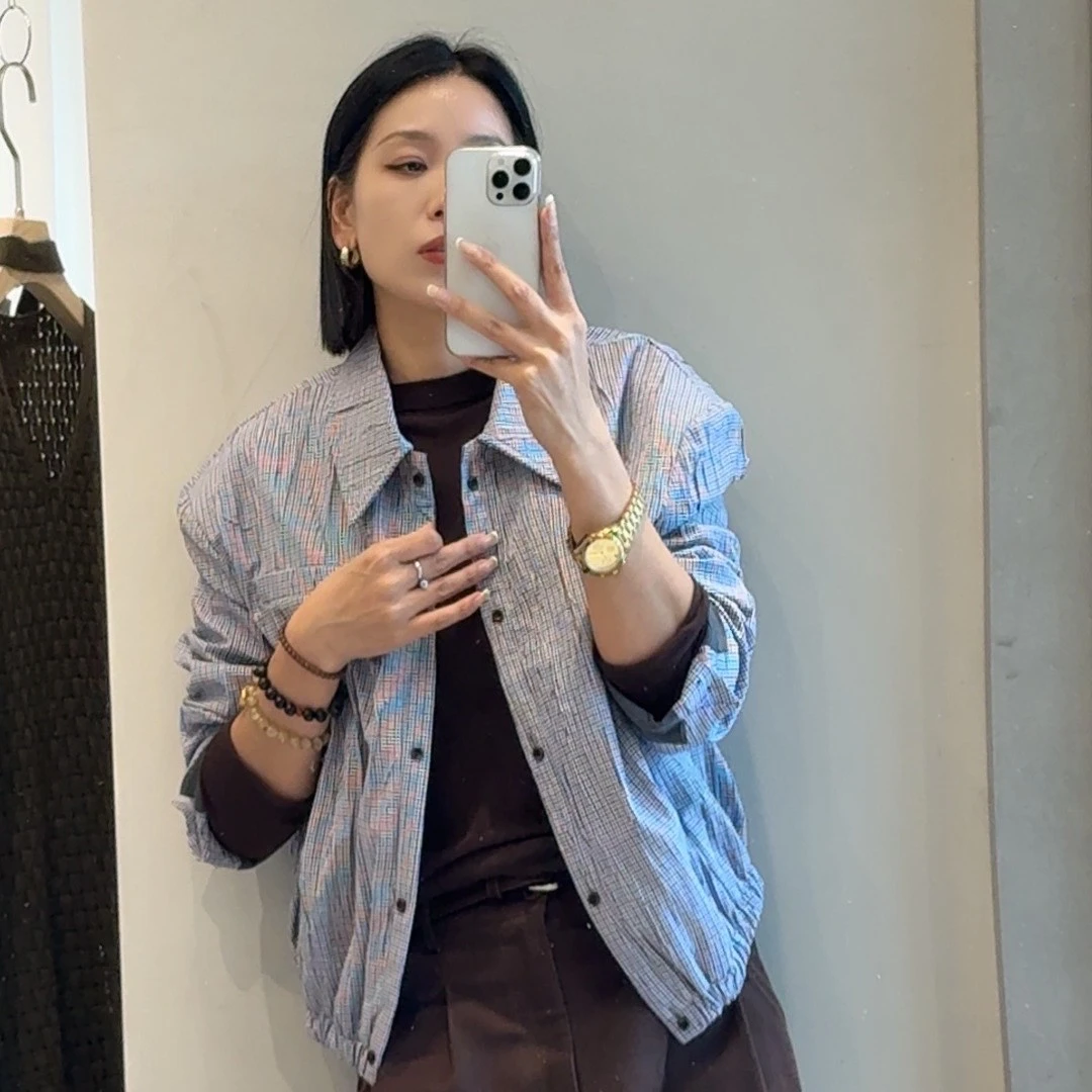 短外套格子常规百搭小众常规款时尚宽松型女气质秋季韩版6644