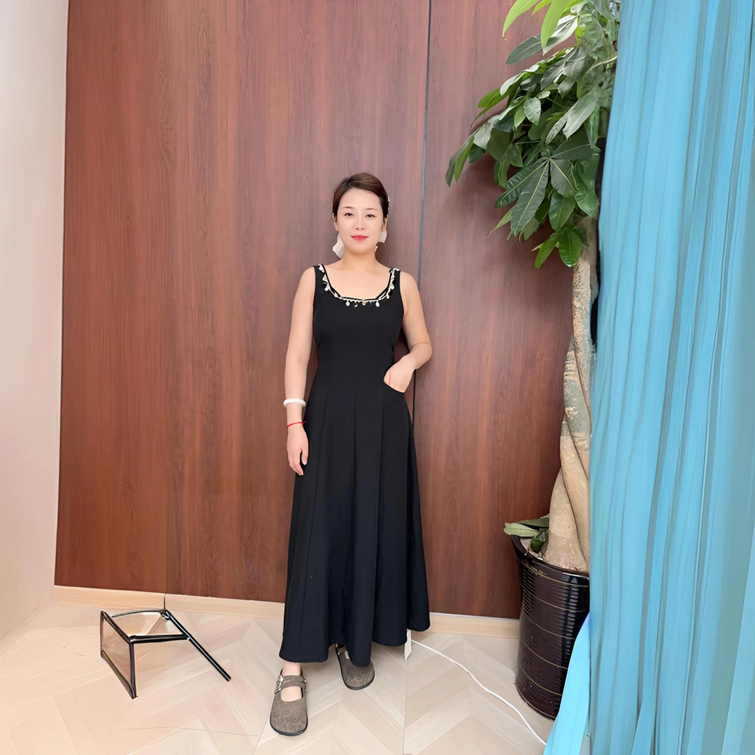 圆领气质长款拉链夏季连衣裙无袖简约背心裙吊带裙