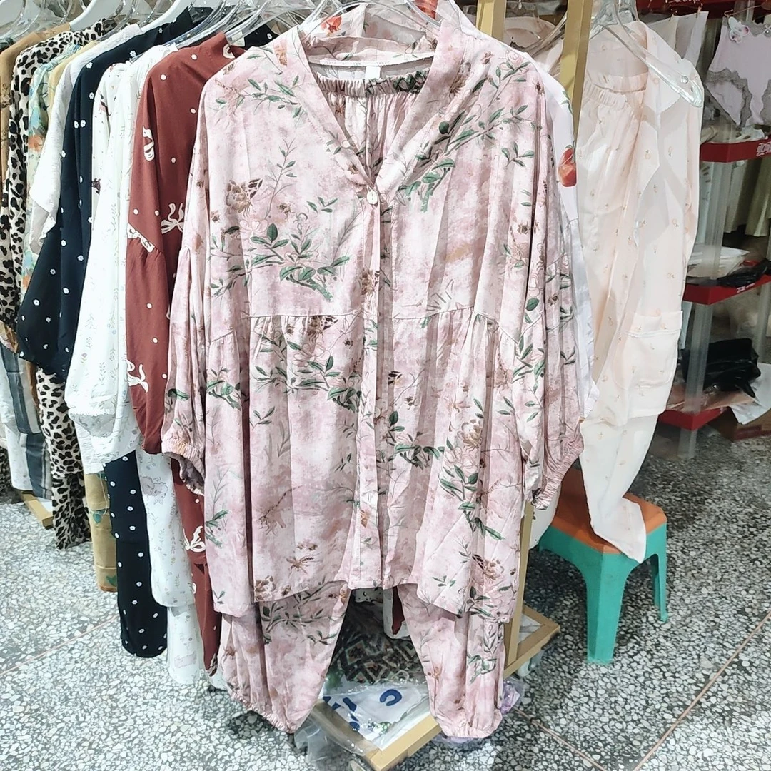 女士棉绸睡衣套装夏季可外穿宽松舒适时尚印花家居服空调服送妈妈