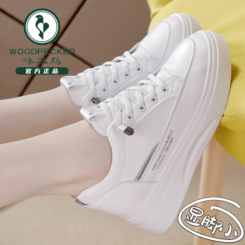 啄木鸟专柜女鞋内增高小白鞋2025年新款增高显瘦不累脚一脚蹬板鞋