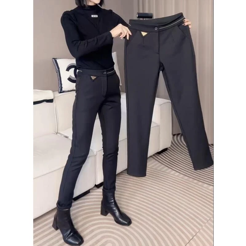飞芊娅微胖大码小个子九分直筒西装裤秋冬新款加绒加厚显瘦休闲裤