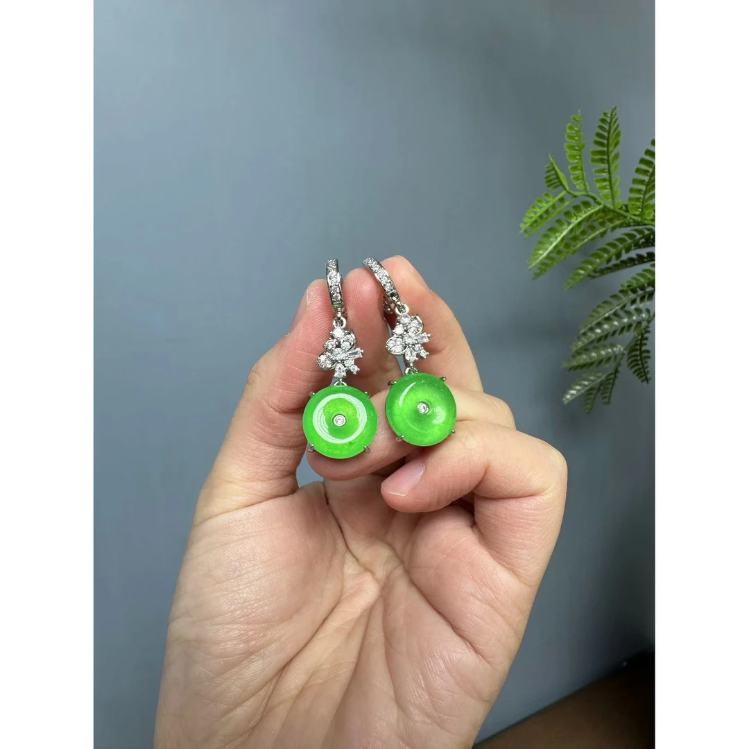 翡翠太阳花s925平安扣耳扣