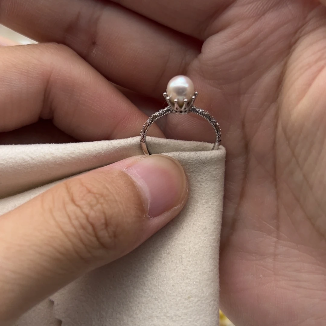 银S925镶嵌戒指海水珍珠6-6.5mm海水Ak皇冠戒指