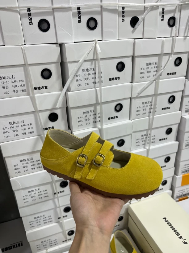 牛皮勃肯鞋时尚百搭软底黄色