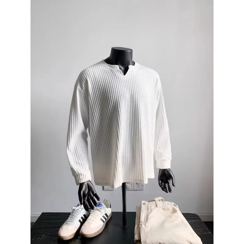 【轻奢风】V领卫衣男秋冬季潮牌宽松时尚内搭长袖T恤美式休闲打底衫