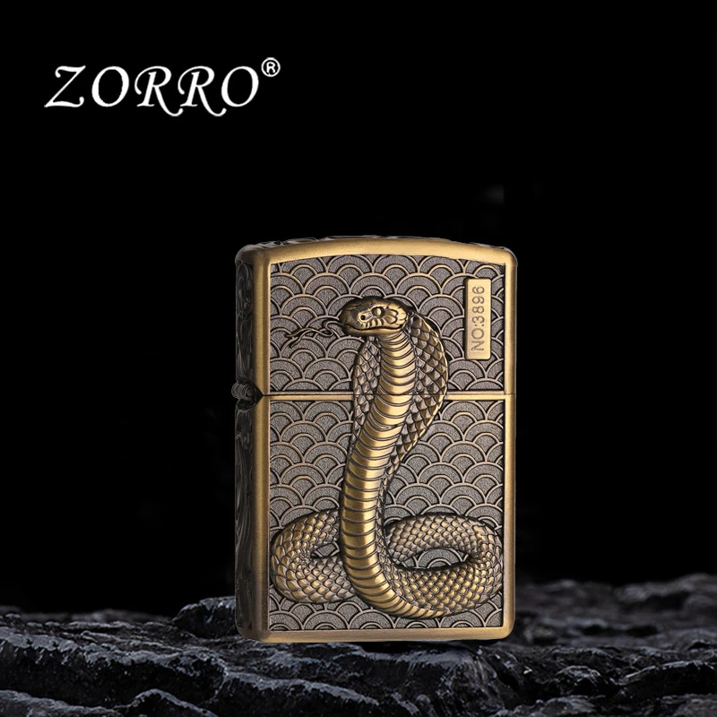 ZORRO佐罗盔甲熏蛇煤油打火机浮雕精雕男士高档创意礼品打火机