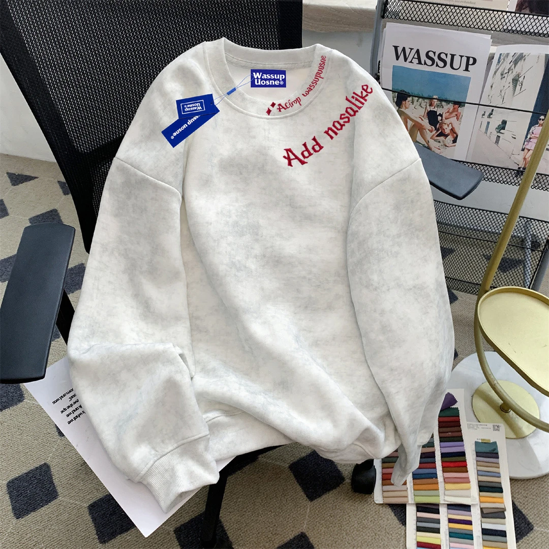 美式潮牌刺绣字母圆领春秋季2025新款卫衣男款宽松套头圆领卫衣