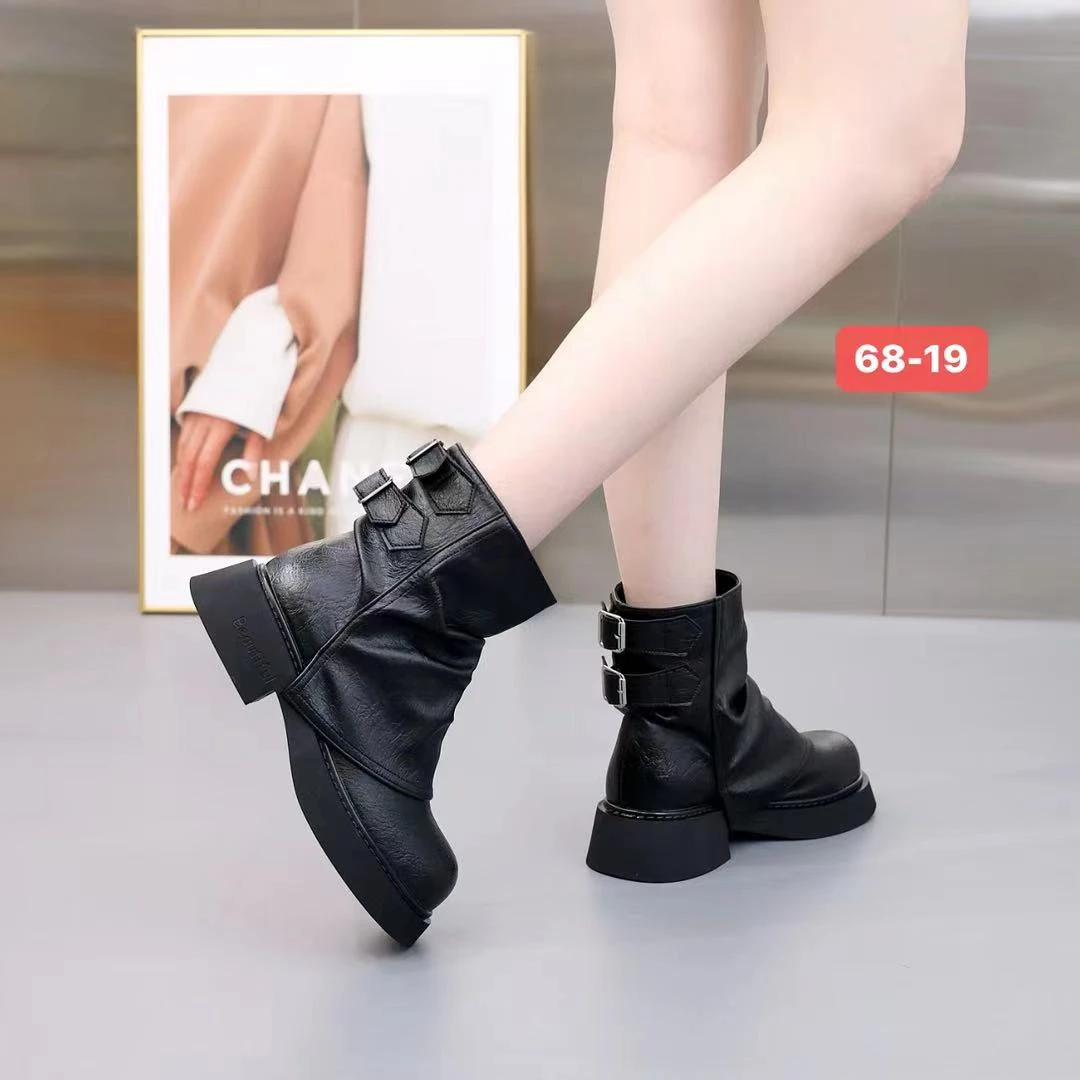 格姐家~复古加绒英伦风新款短靴68-19（鞋跟4厘米）