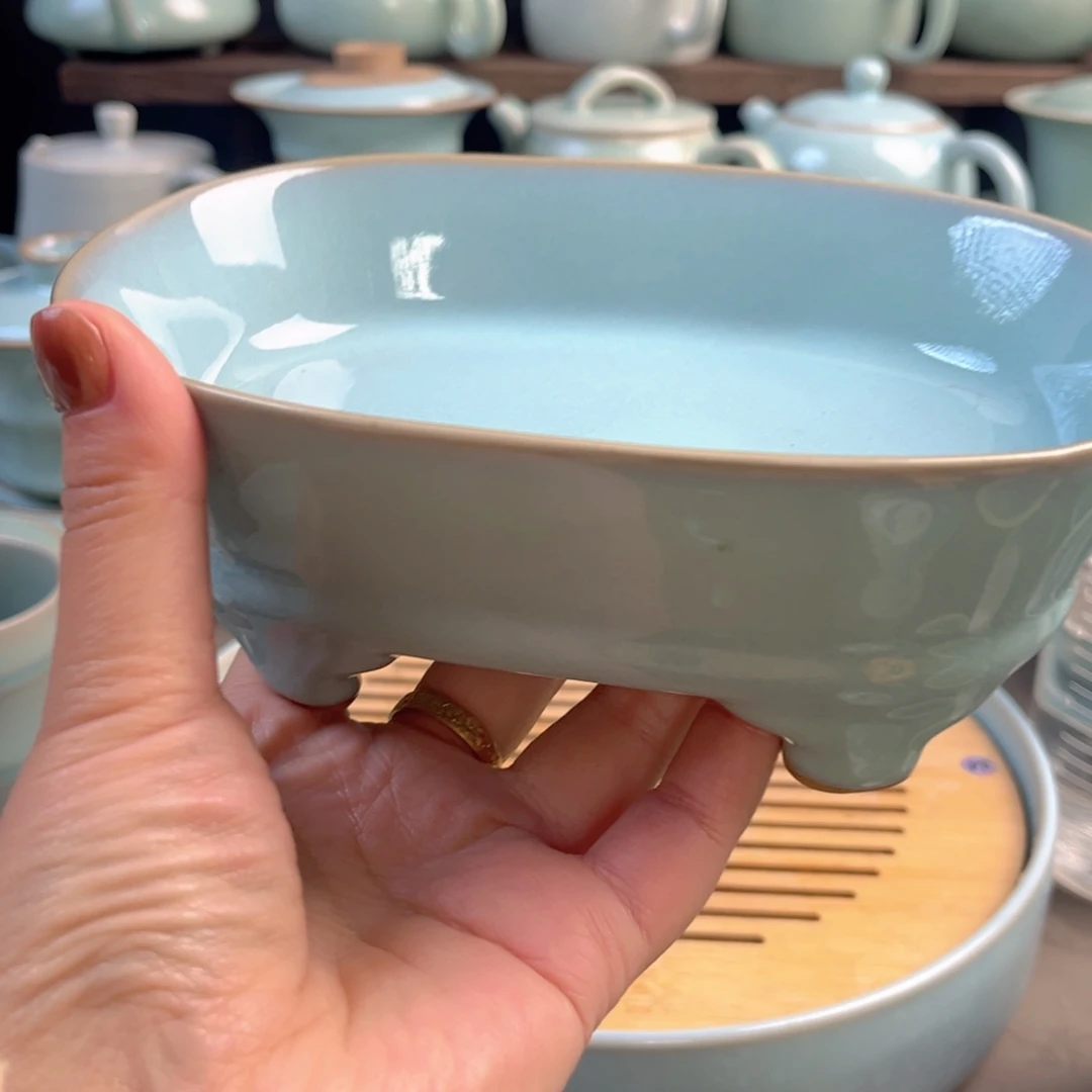 陶摆件瓷天青水仙原矿微瑕