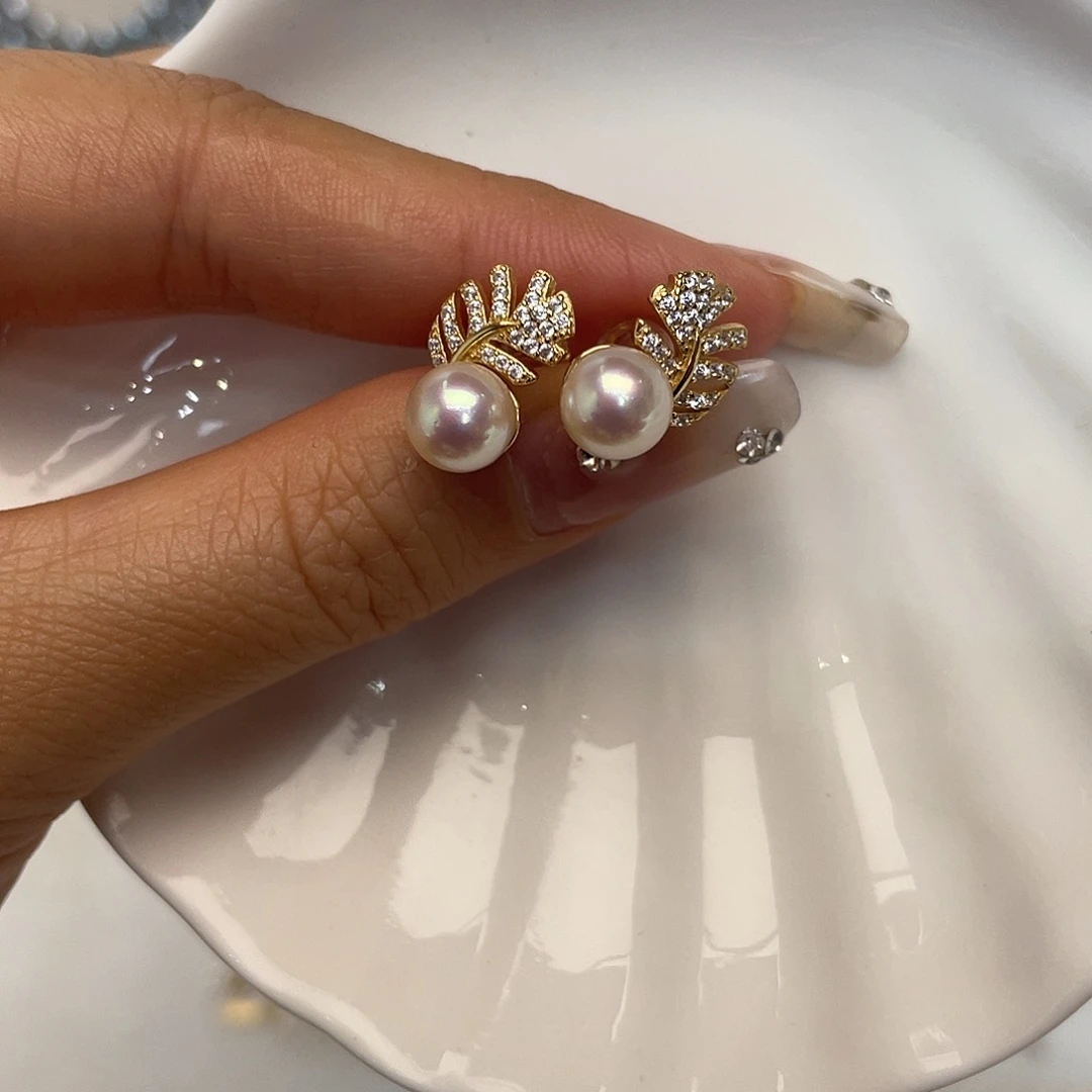 海水珍珠银S925镶嵌耳饰