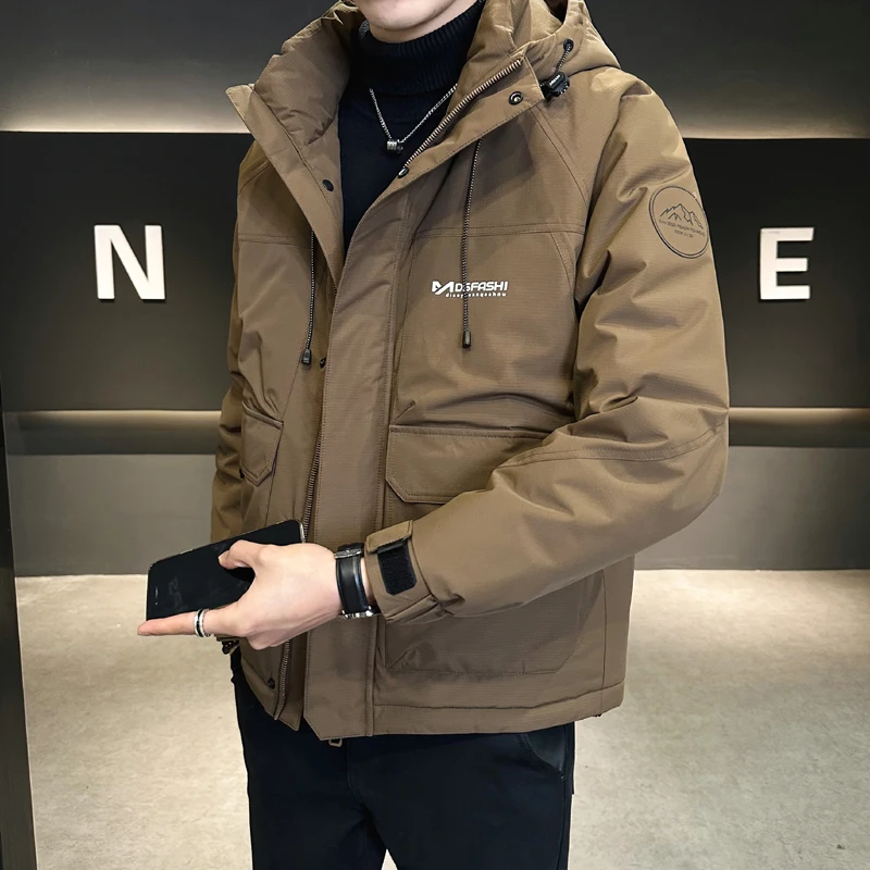 工装连帽羽绒服男士冬季潮牌大口袋派克服冬装加厚保暖冲锋衣外套