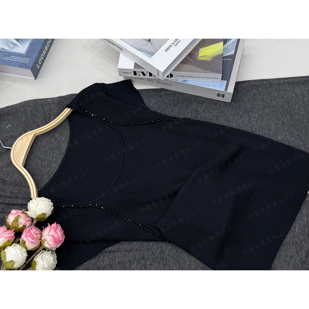 【黑色串珠套头】夏季新款时尚短袖纯色针织衫QC2903