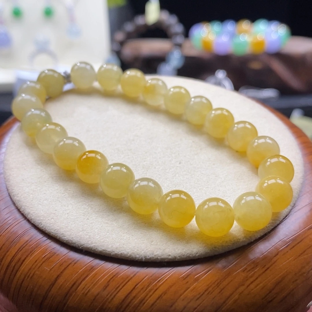 翡翠未镶嵌颈饰翡翠冰鲜黄手串