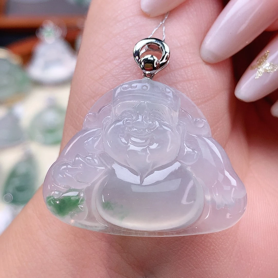 颈饰18K金镶嵌翡翠财神爷