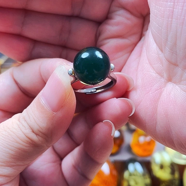 裸石琥珀银S925镶嵌戒指