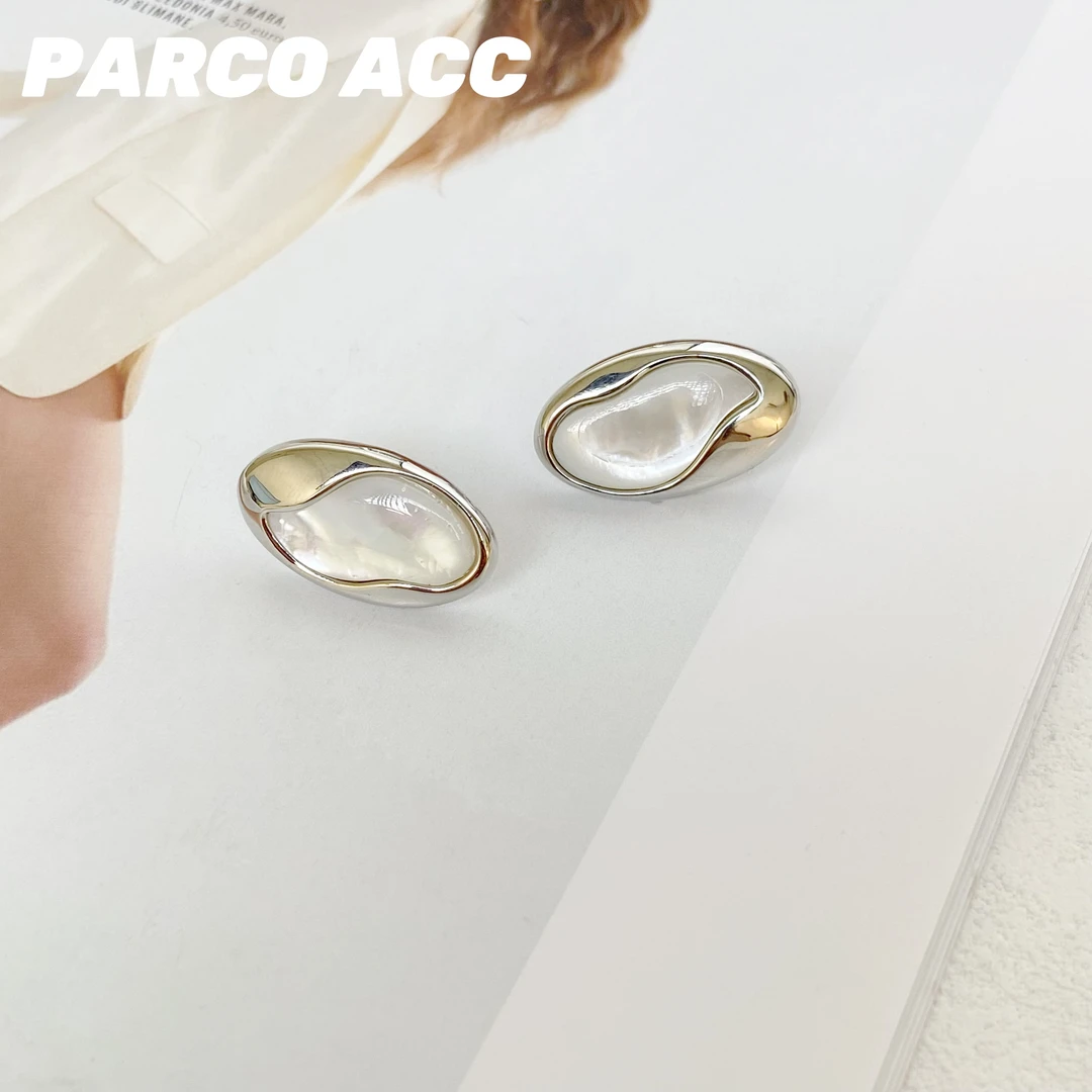 铜合金合成锆石耳饰 E312  流淌白贝耳钉