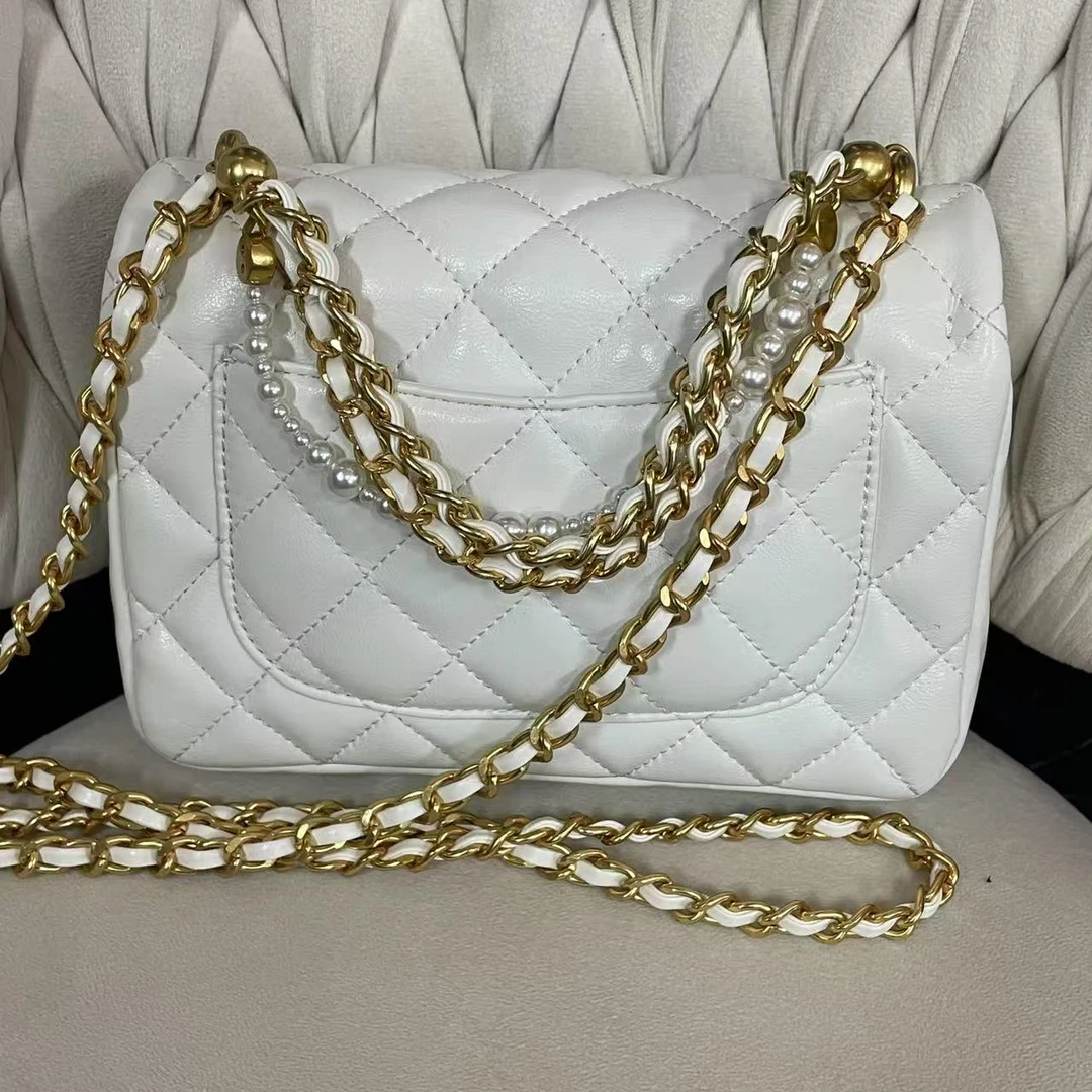 LQ-WITH-QUEEN真皮女包珍珠胖白色