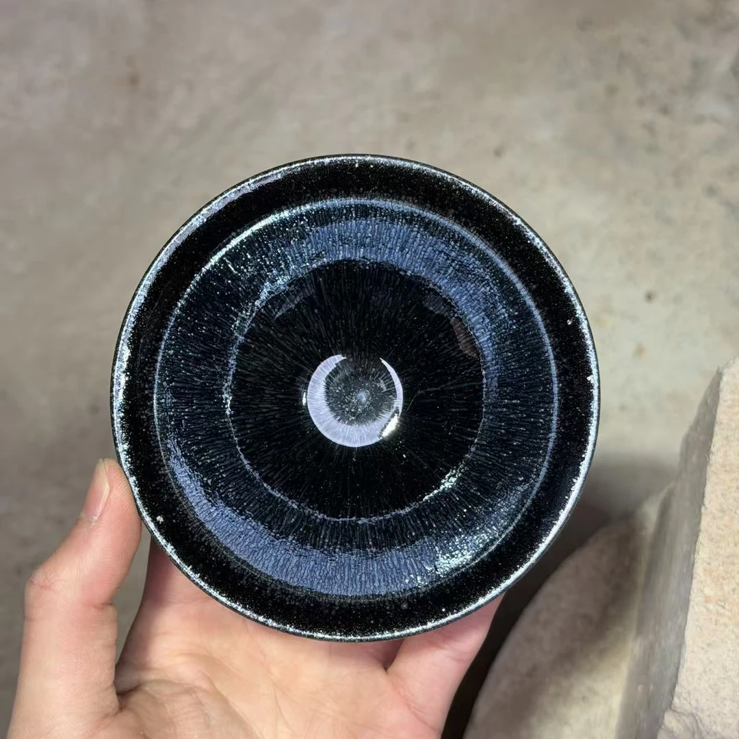 建窑建盏 黑底银毫 茶盏主人杯 电烧