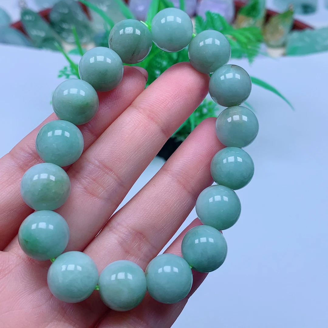 缅甸天然A货翡翠，细糯手串 编号q尺寸 12.8