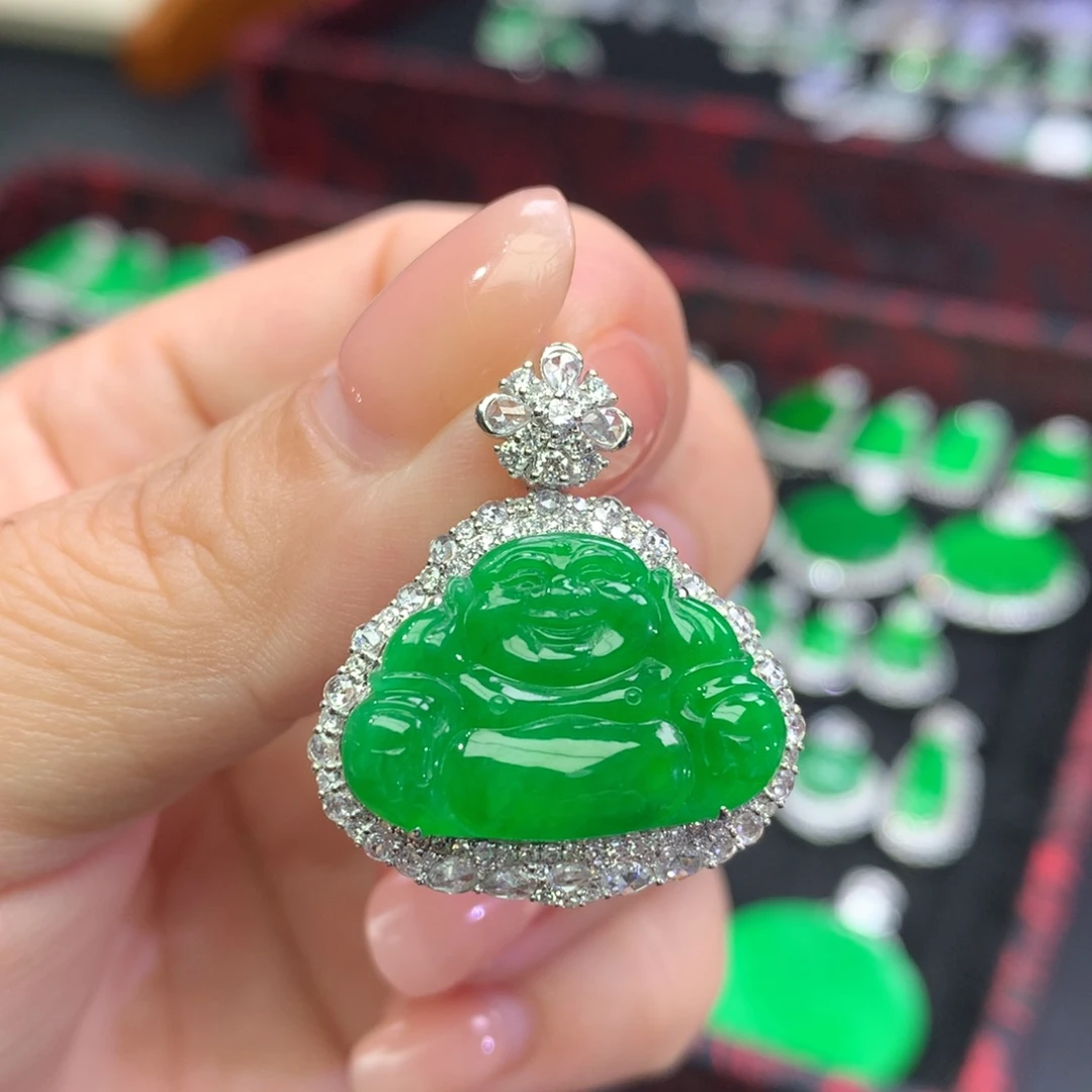 翡翠18K金镶嵌吊坠(不含链)