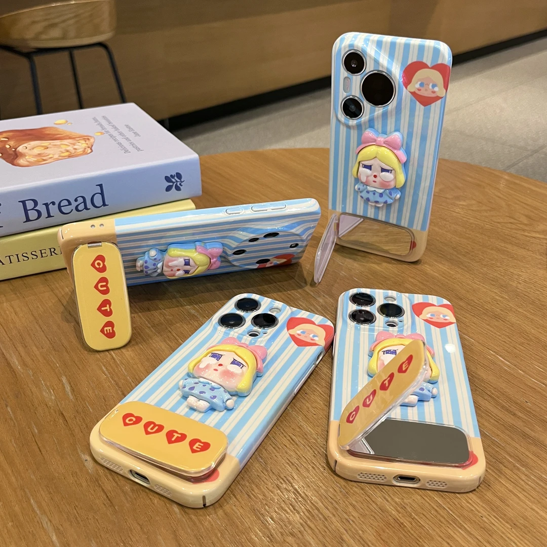 韩风条纹立体哭娃女孩适用苹果16/15手机壳华为P70vivoppo小米14