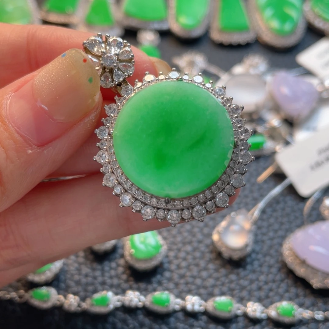 翡翠银S925镶嵌吊坠(不含链)