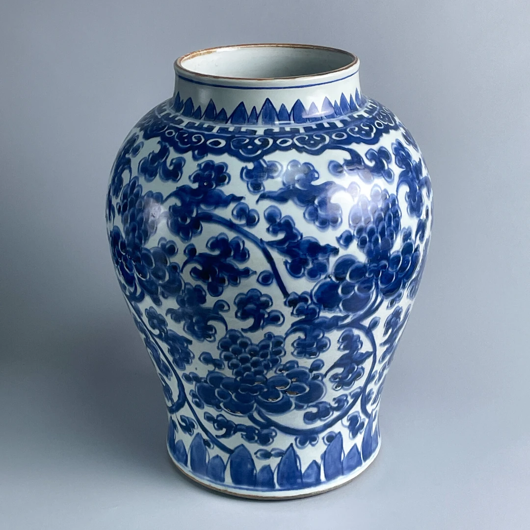 瓷器/古董清康熙 青花缠枝花卉纹大将军罐M25DV001269收藏/绣花张