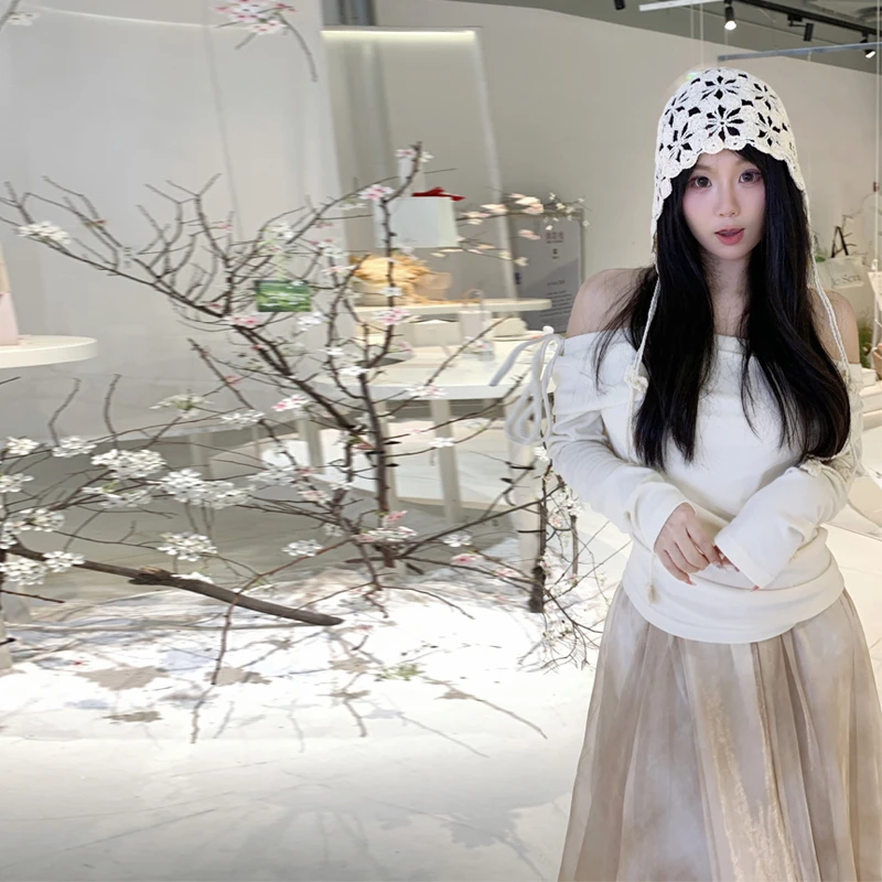 纯欲显瘦长袖针织T恤打底衫百搭一字肩《琼琼萱萱 》2025秋季女上衣