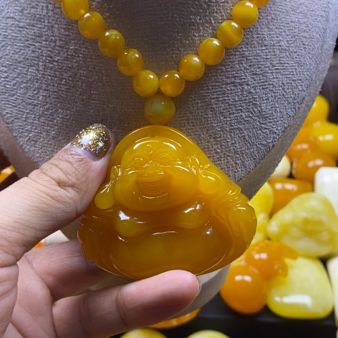 奶***奶非金属全品无暇老蜡飘花脖链加佛牌