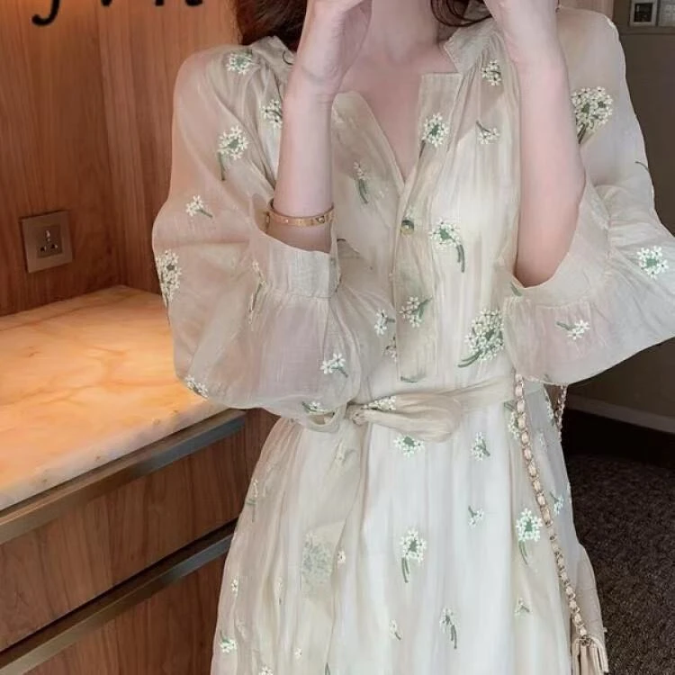 长裙中国风碎花法式女装连衣裙纯色常规见详情春夏阴阳师联名
