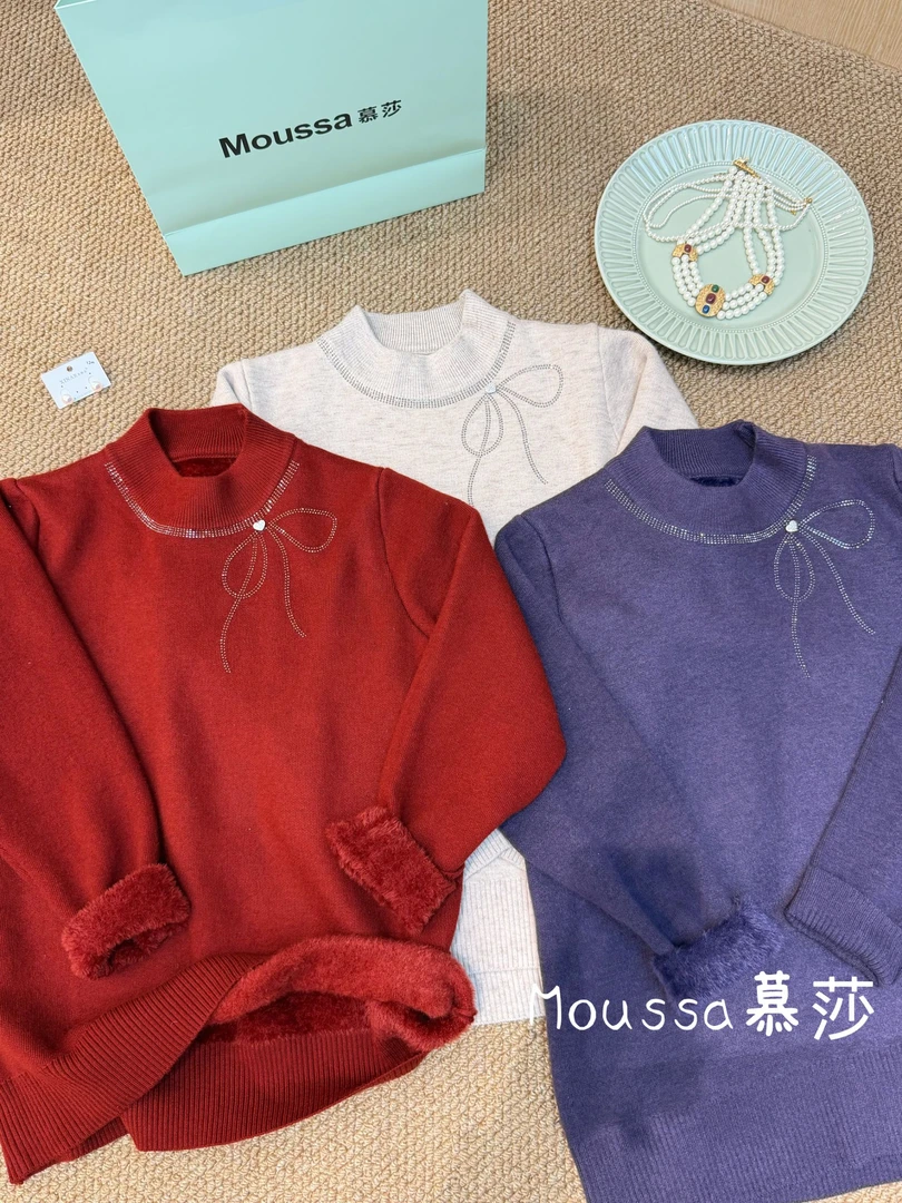 【慕莎服飾】妈妈冬装加绒加厚一体绒打底衫#2963