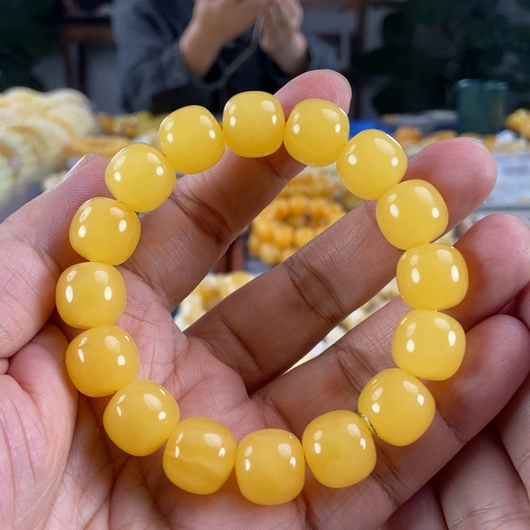琥珀未镶嵌珠宝奇石14鸡油黄蜜蜡同料串26.77