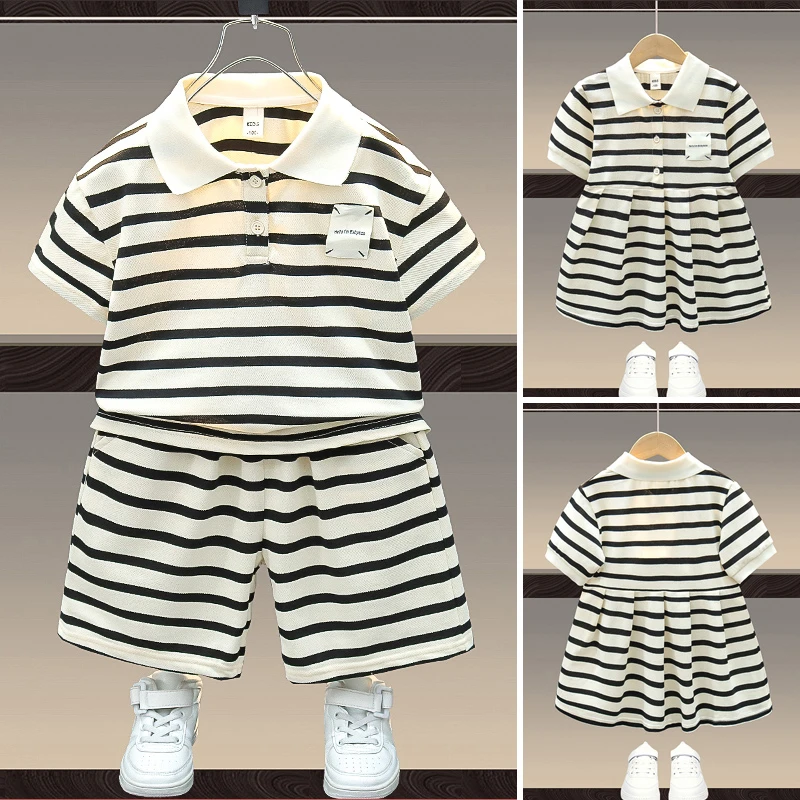 2025儿童短袖套装童夏装2龙凤胎3岁姐弟妹妹装学院风夏季衣服棉质