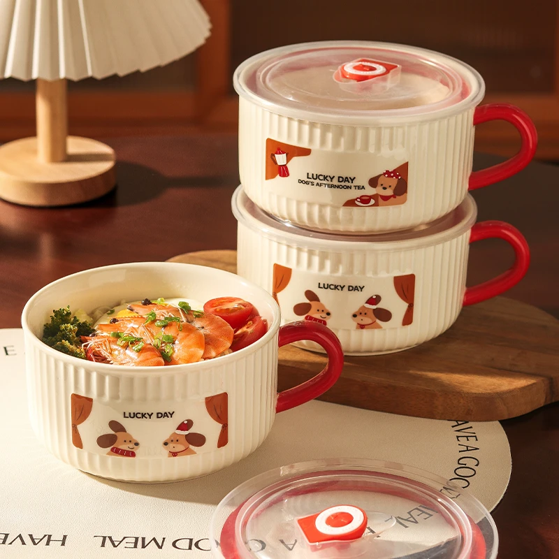 直播间专属链接：6英寸米老鼠带盖陶瓷耐高温泡面碗学生宿舍带饭碗