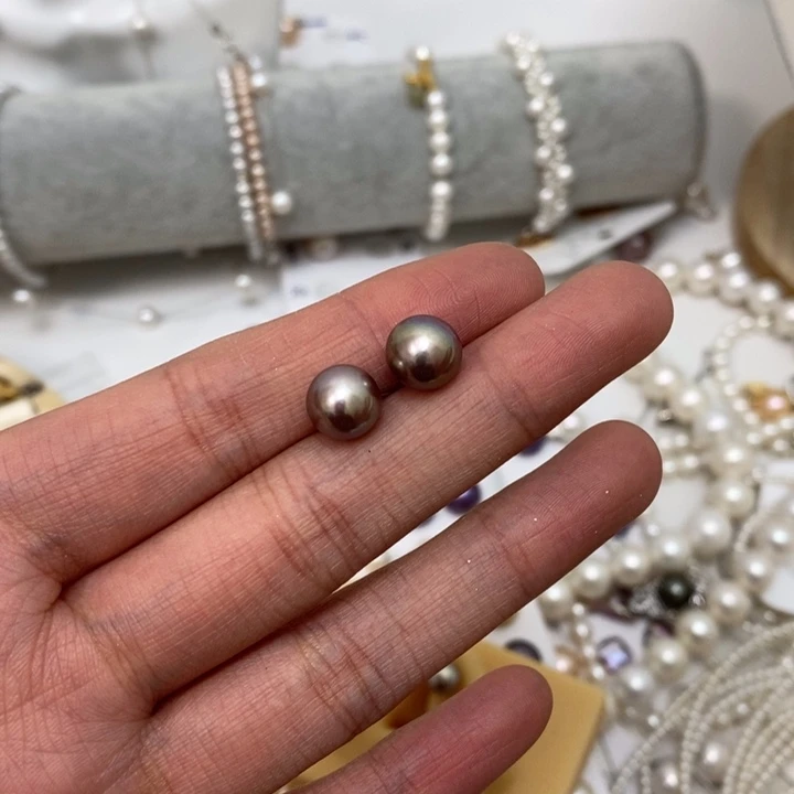 香芋紫耳钉8.8m淡水珍珠银S925镶嵌