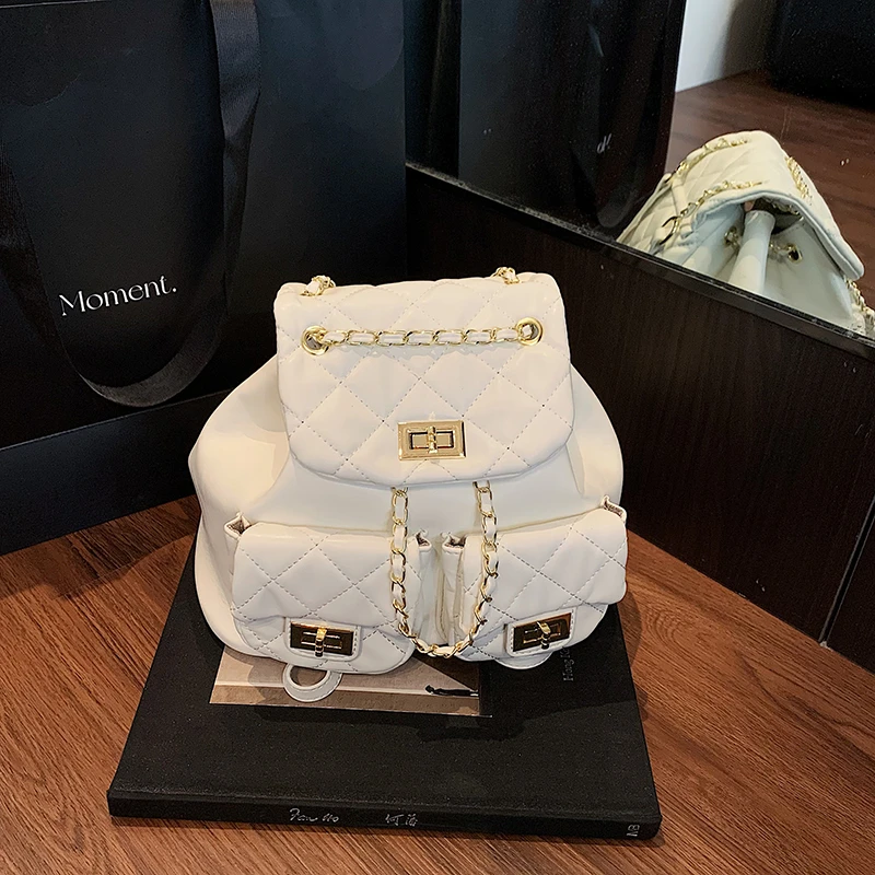 高级感菱格绣线小香风2025新款双肩女潮流百搭洋气大容量通勤背包