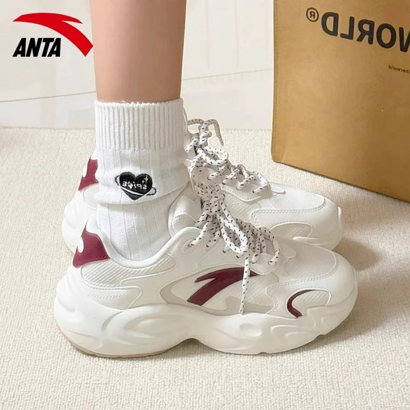 安踏女鞋好事发生行风休闲老爹鞋冬季2025新款复古网面透气运动鞋