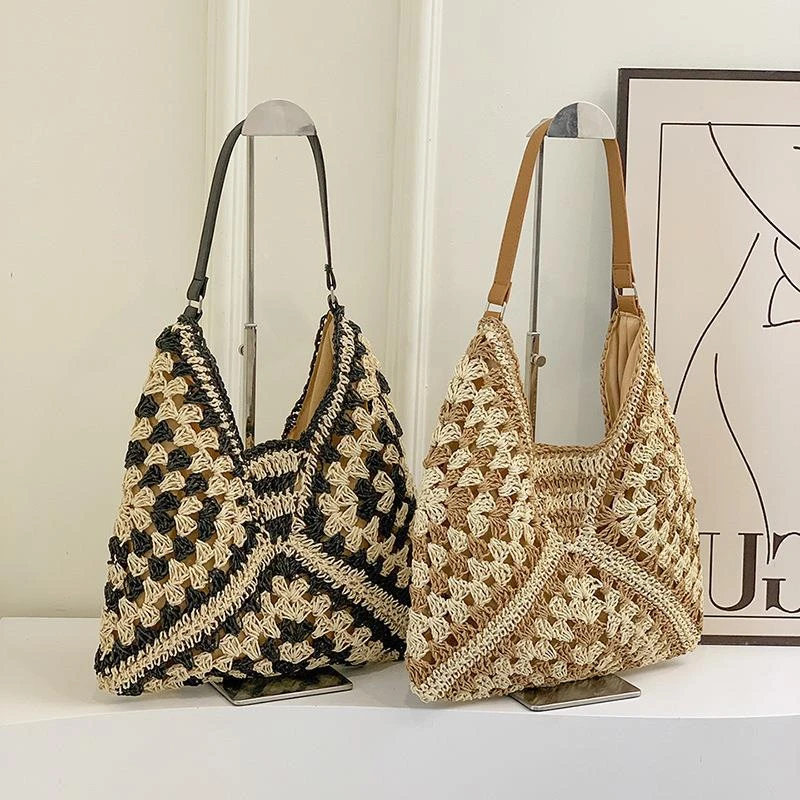 海边度假斜挎包感小清新单肩包大容量托特包草编女沙滩编织包