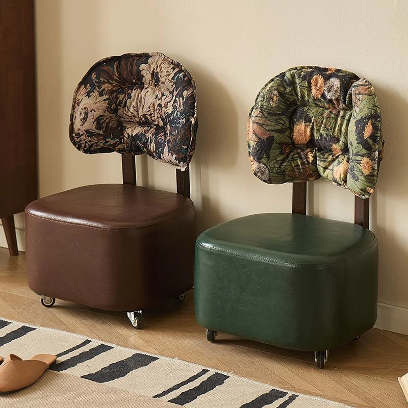 溜溜凳家用客厅实木万向轮沙发凳滑轮凳子换鞋凳矮凳休闲靠背椅子