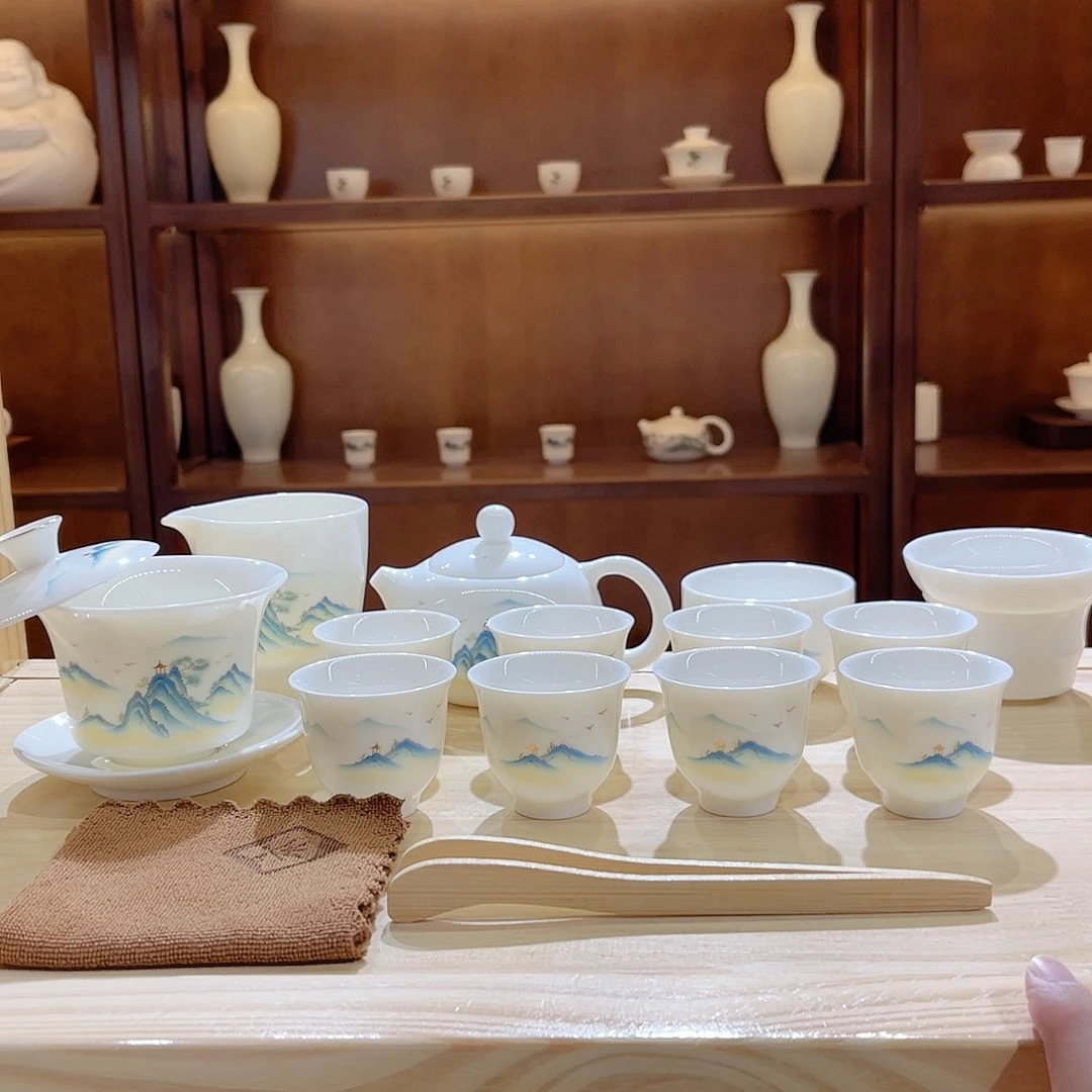 瓷片玄致羊脂玉瓷茶具套装