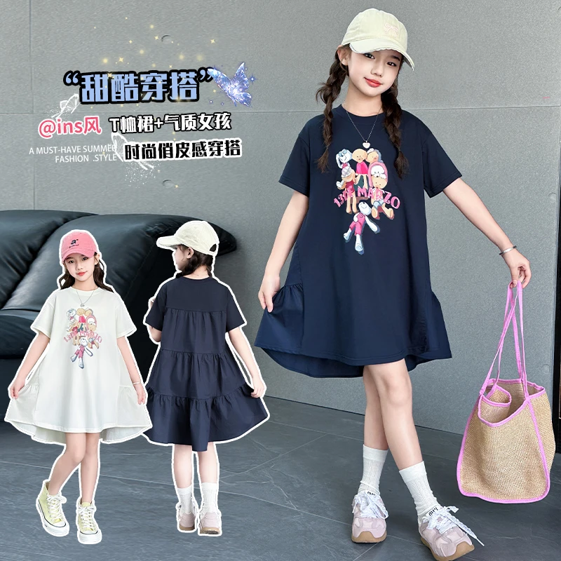 女童夏季针织卡通连衣裙2025新款韩版女大童时尚甜美设计感休闲裙