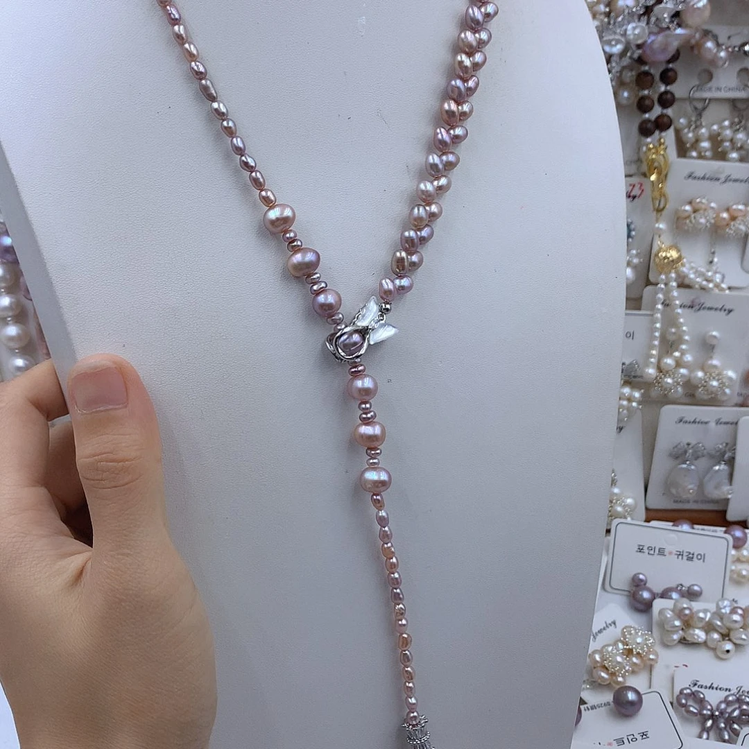 华***身淡水珍珠项链耳饰银S925镶嵌