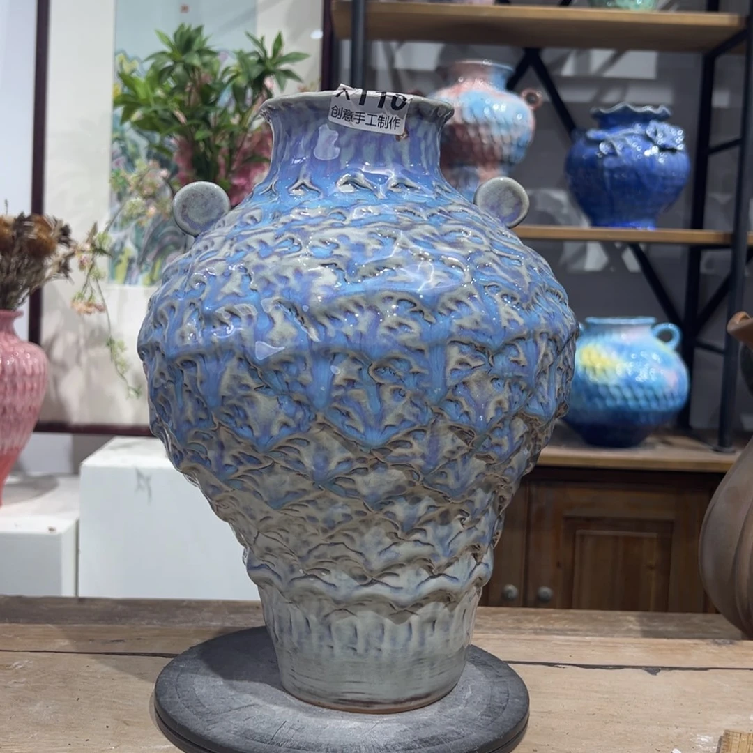 摆件陶瓷花瓶高32口8微瑕盘泥